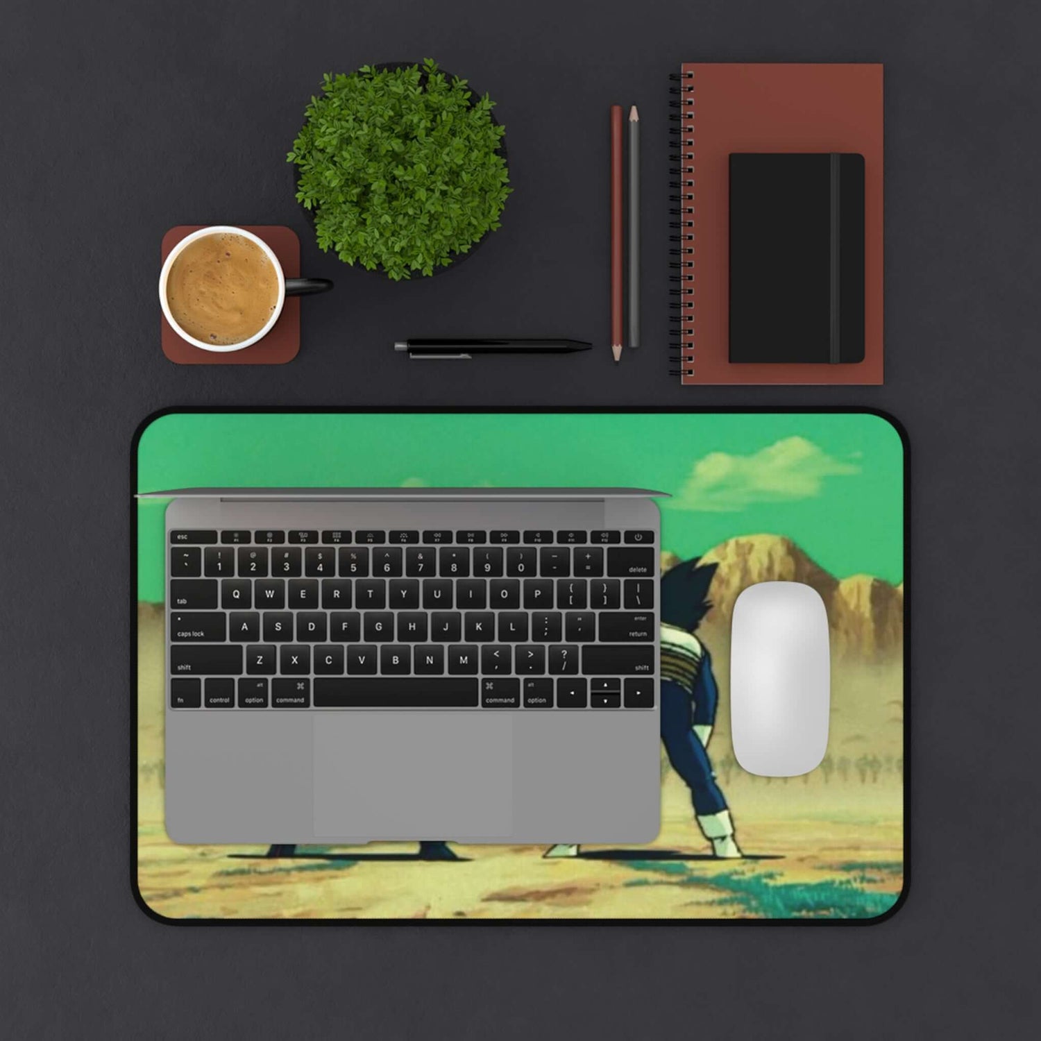 Dragon Ball Z anime desk mat featuring a vibrant scene with figures on a smooth neoprene surface.