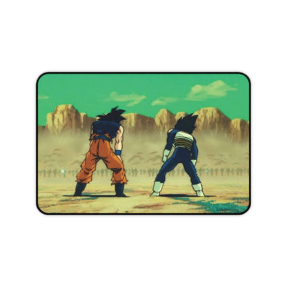 Dragon Ball Z anime desk mat featuring Goku and Vegeta facing a sunlit arena background.
