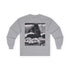 YoungBoy moneystack tee featuring a vintage gray long sleeve shirt with a monochrome photo of a person lounging with stacks of cash.