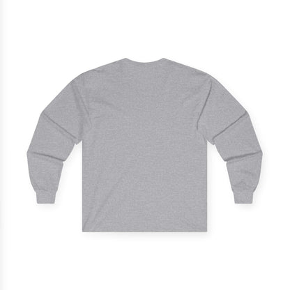 Back view of the YoungBoy moneystack tee in grey, featuring long sleeves and a simple design.