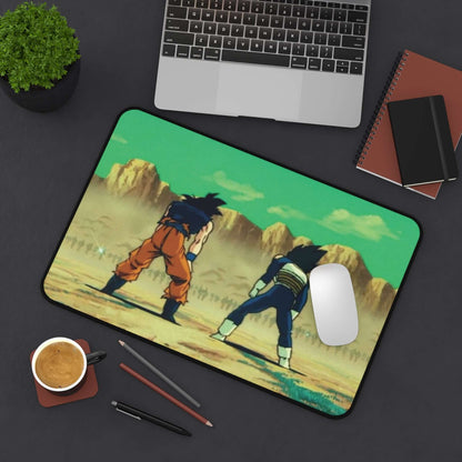 Dragon Ball Z anime desk mat featuring iconic characters in a vibrant, sunlit arena.